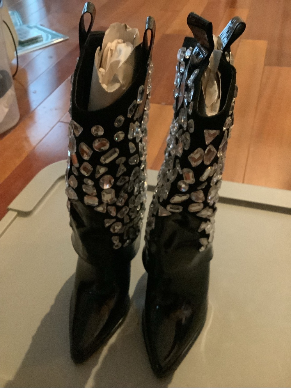Lauren Lorraine Black Jeweled Pointed-Toe Ankle Boots size 6